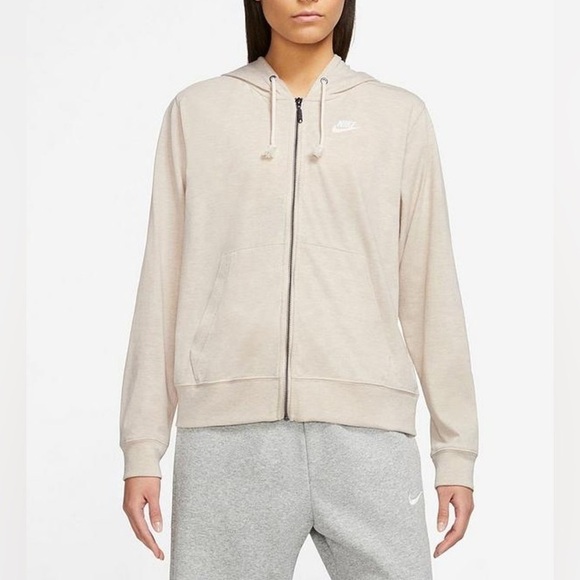 Nike women’s plus 1X vintage retro style gym zip up hoodie neutral oatmeal tan - Picture 1 of 7